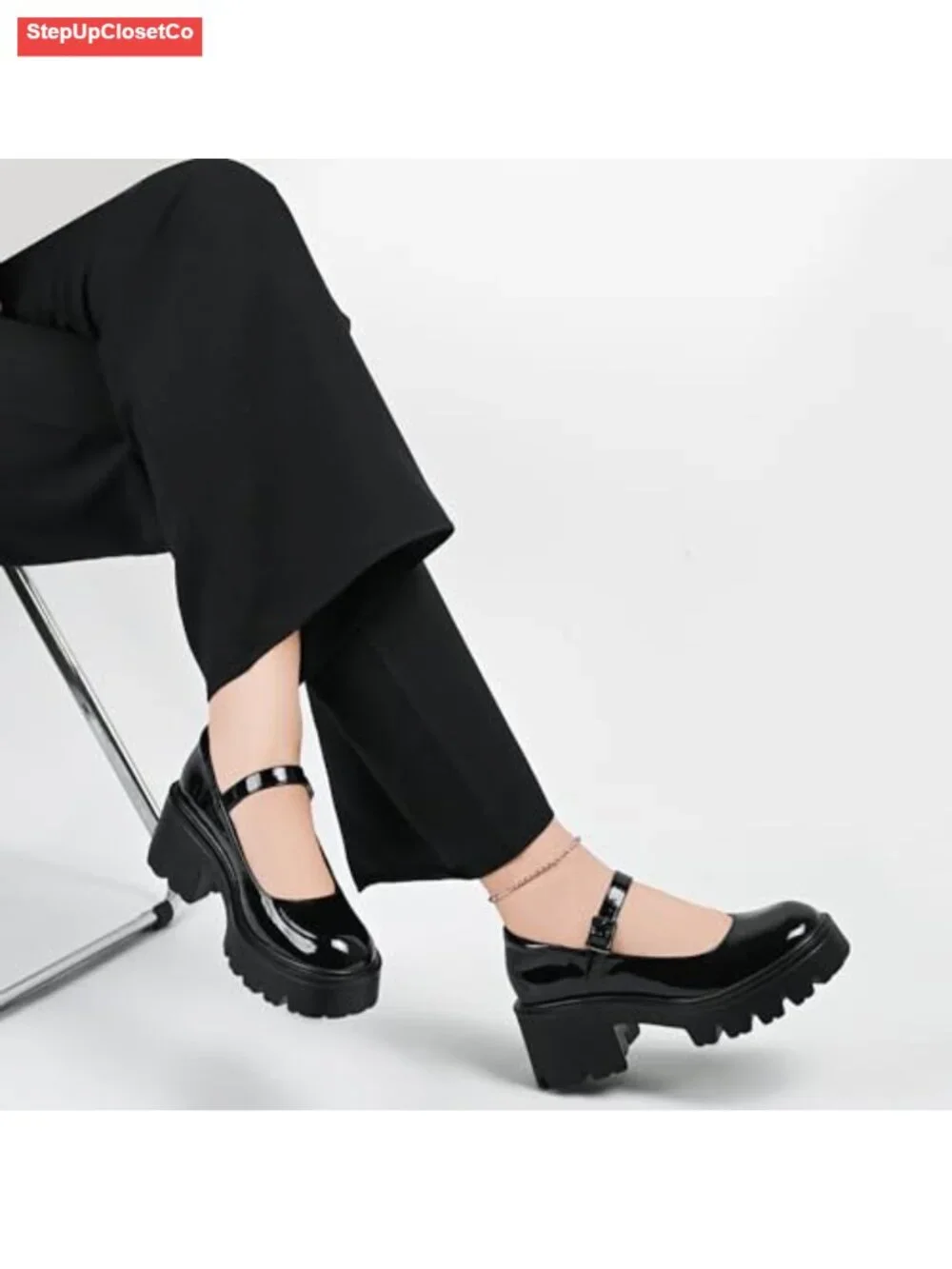 Platform Mary Janes - Round Toe Chunky Dress Shoes with Ankle Strap